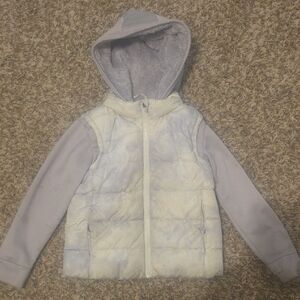 Old Navy Kids Hoodie - Light Gray and White, Puffer/Sweater Conbo, SIZE 6/7